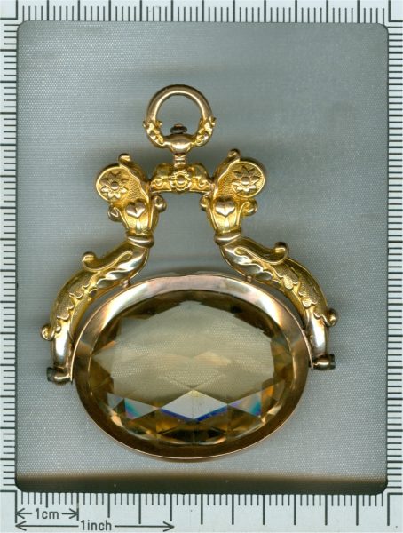 Antique Dutch Gold Chatelaine Pendant with Huge Citrine of Over 100ct