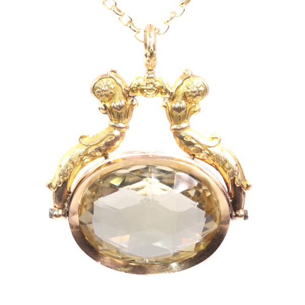 Antique Dutch Gold Chatelaine Pendant with Huge Citrine of Over 100ct