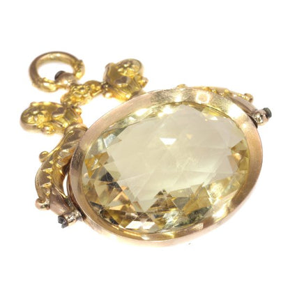 Antique Dutch Gold Chatelaine Pendant with Huge Citrine of Over 100ct
