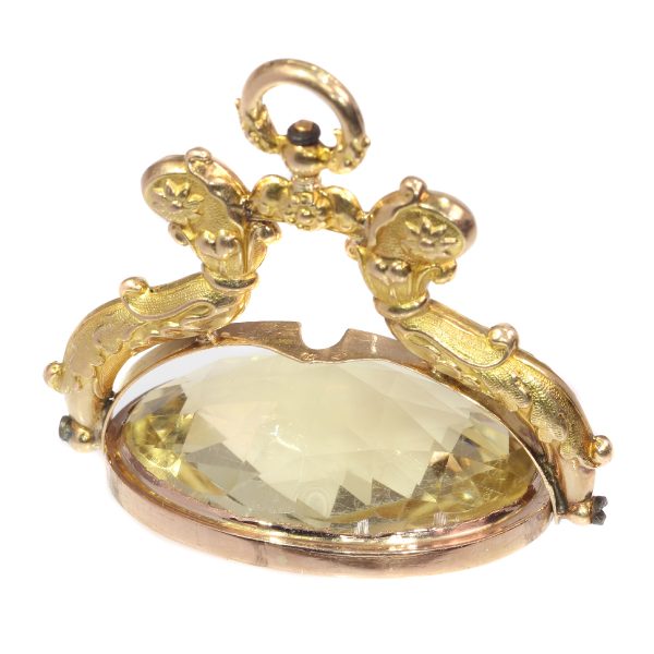 Antique Dutch Gold Chatelaine Pendant with Huge Citrine of Over 100ct