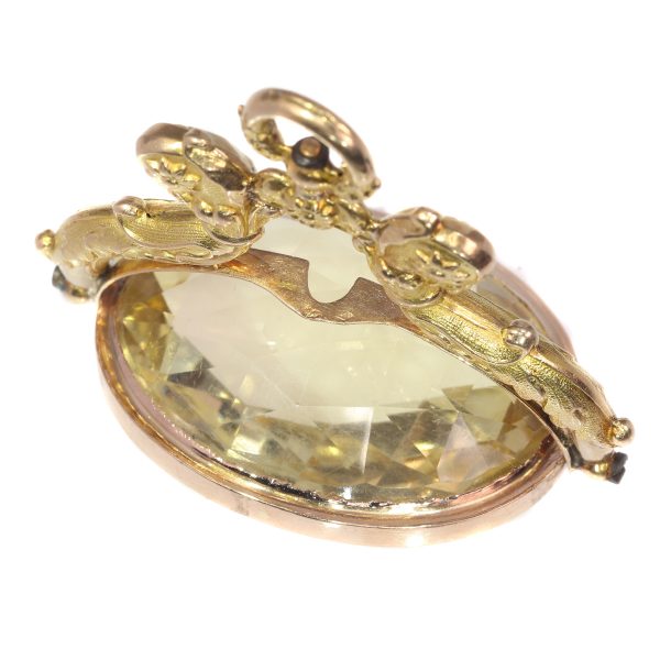 Antique Dutch Gold Chatelaine Pendant with Huge Citrine of Over 100ct