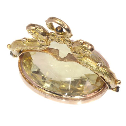 Antique Dutch Gold Chatelaine Pendant with Huge Citrine of Over 100ct
