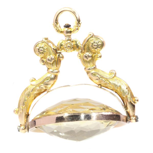 Antique Dutch Gold Chatelaine Pendant with Huge Citrine of Over 100ct