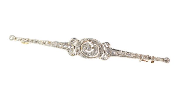 Antique Belle Epoque Rose Cut Diamond Bar Brooch