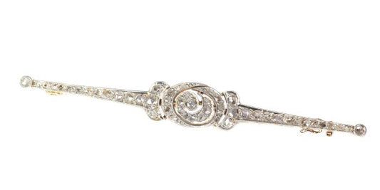 Antique Belle Epoque Rose Cut Diamond Bar Brooch