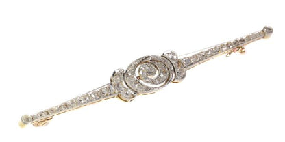Antique Belle Epoque Rose Cut Diamond Bar Brooch