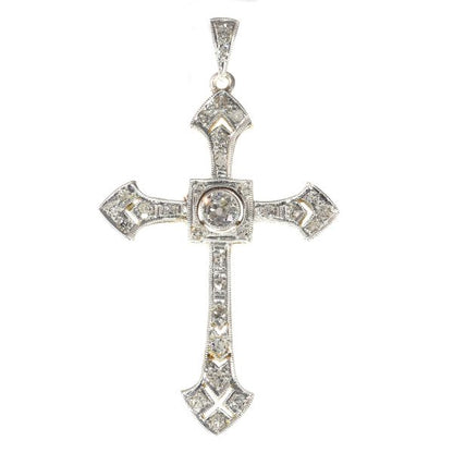 Vintage Art Deco Old European Cut Diamond Cross Pendant