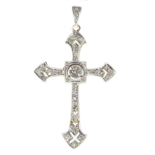 Vintage Art Deco Old European Cut Diamond Cross Pendant