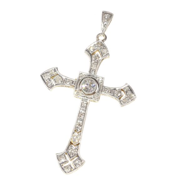 Vintage Art Deco Old European Cut Diamond Cross Pendant