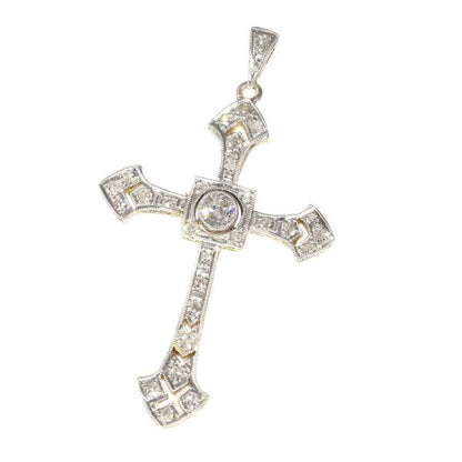 Vintage Art Deco Old European Cut Diamond Cross Pendant