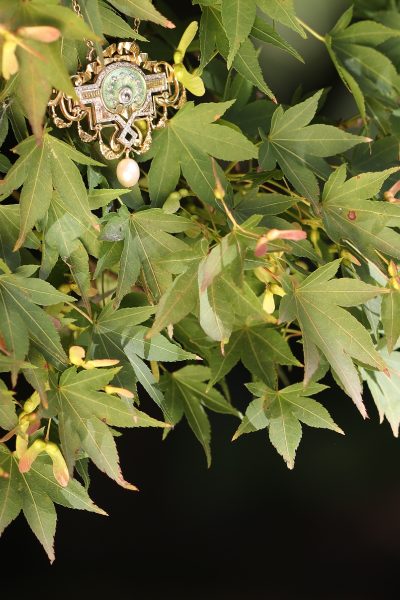 Antique Belle Epoque Rose Cut Diamond and Enamel Pendant Brooch on Chain