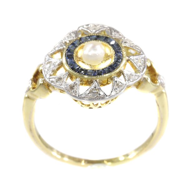 Antique Art Deco Sapphire Diamond and Pearl Ring
