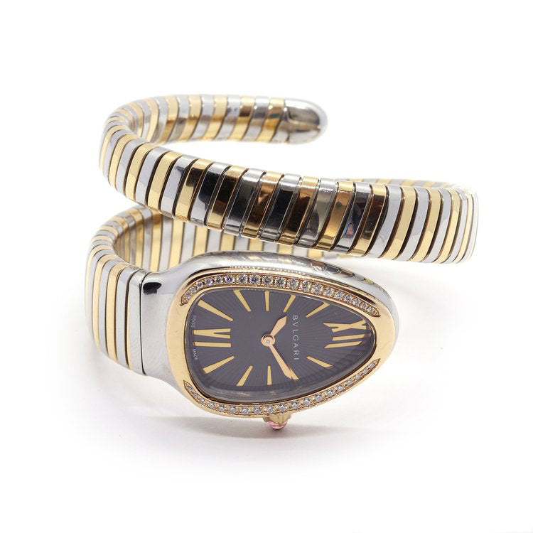 Bulgari Serpenti Tubogas Steel and Rose Gold Diamond Set Watch