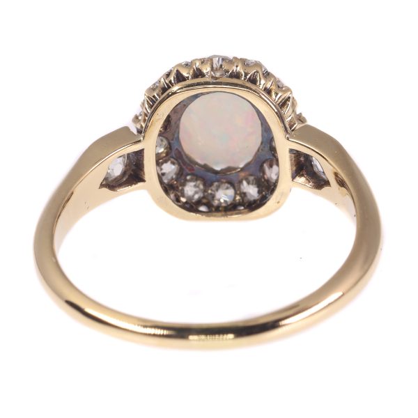 Antique Victorian Cabochon Opal and Diamond Cluster Ring
