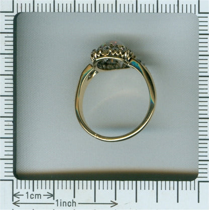 Antique Victorian Cabochon Opal and Diamond Cluster Ring