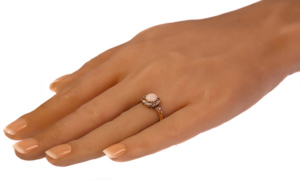 Antique Victorian Cabochon Opal and Diamond Cluster Ring