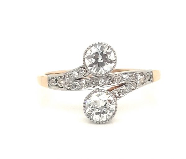 Antique edwardian two stone toi et moi ring old cut diamonds