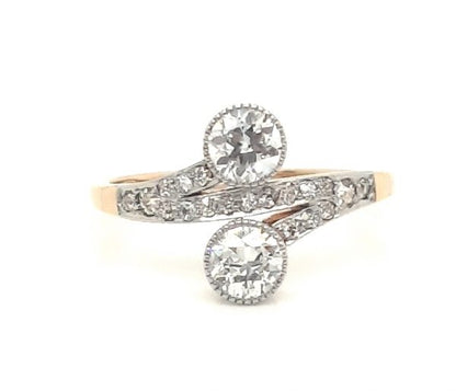 Antique edwardian two stone toi et moi ring old cut diamonds