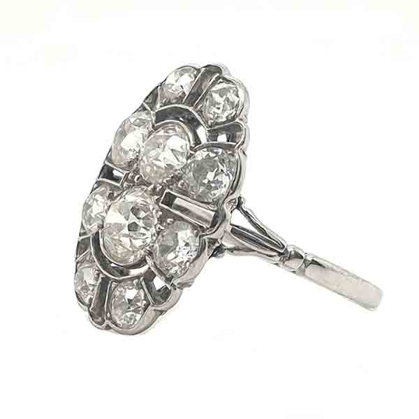 Side Art Deco diamond ring plaque oval old cuts