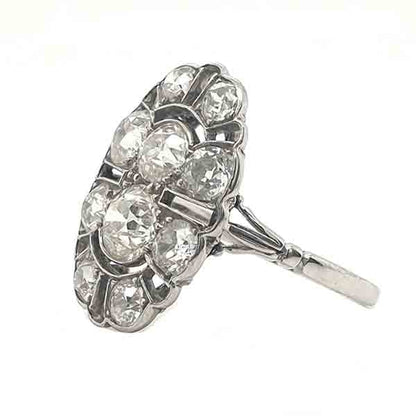 Side Art Deco diamond ring plaque oval old cuts