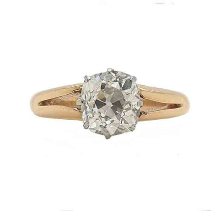 Antique cushion cut diamond ring yellow gold 1900 single engagement ring 1900 2 and 3 carats