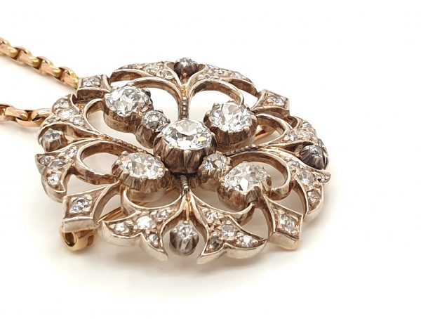 Antique Victorian Large Circular Diamond Pendant Brooch, 1890