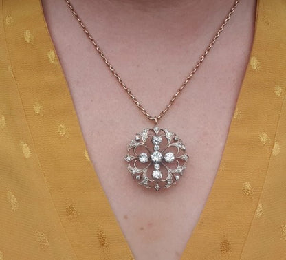 Antique Victorian Large Circular Diamond Pendant Brooch, 1890