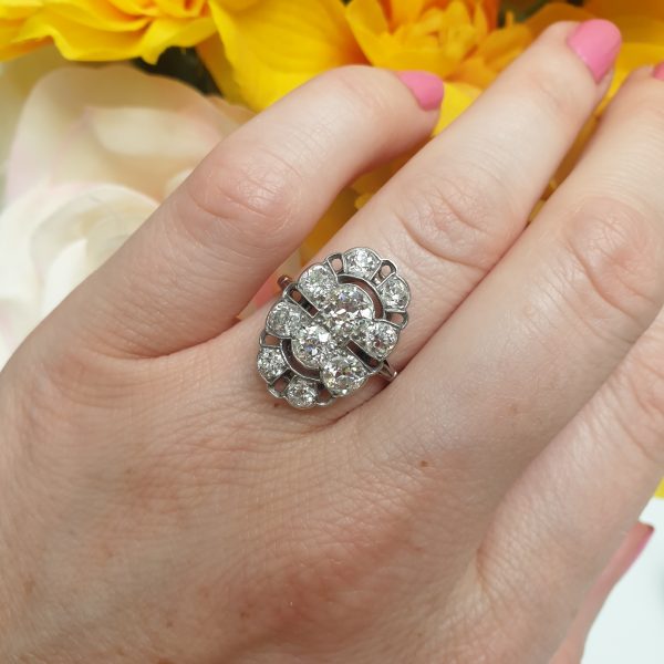 Art Deco Oval Shape Diamond Cluster Dress Ring, 1930’s