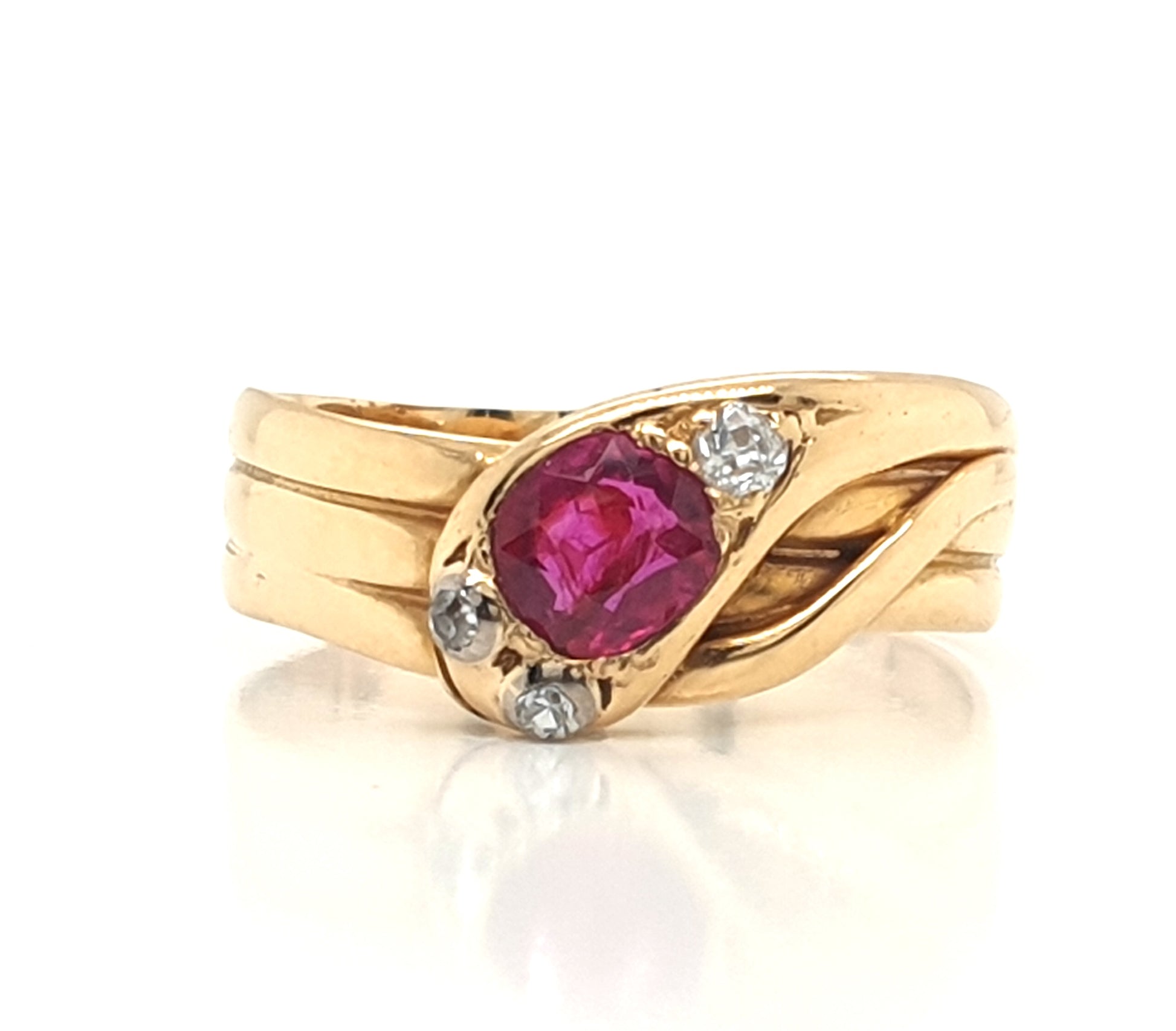 Antique Victorian Gold, Diamond and Ruby Snake Ring, Circa 1890