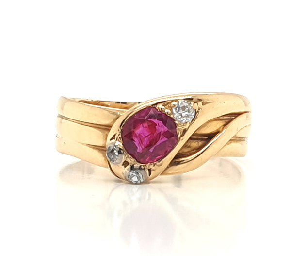 Antique Victorian Gold, Diamond and Ruby Snake Ring, Circa 1890