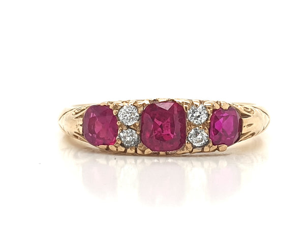 Antique Ruby and Diamond Carved Half Hoop Ring, 1900