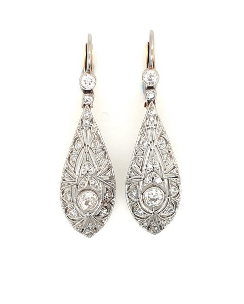 Art Deco Diamond Drop Earrings, Circa 1925