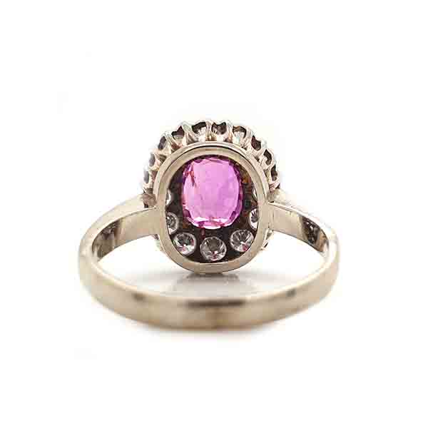 Vintage Pink Sapphire and Diamond Cluster Ring