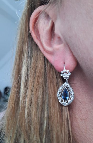 Belle Epoque Sapphire and Diamond Drop Earrings in Platinum