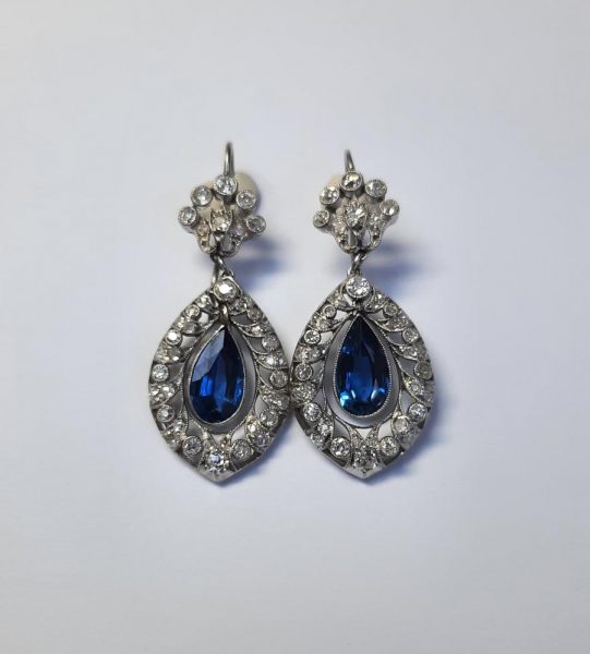 Belle Epoque Sapphire and Diamond Drop Earrings in Platinum