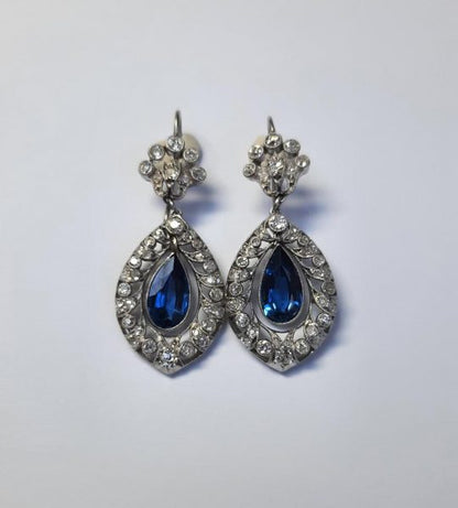 Belle Epoque Sapphire and Diamond Drop Earrings in Platinum
