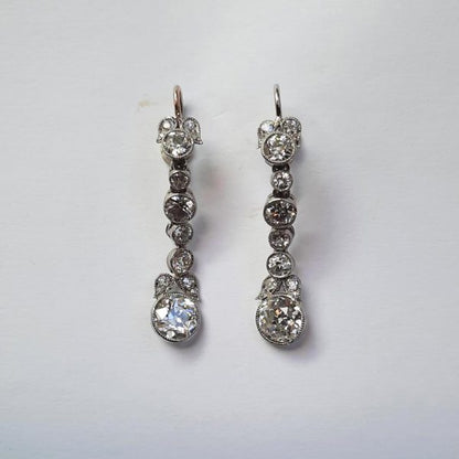 Antique diamond drop earrings in platinum 3.60 carats