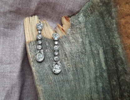 Antique diamond drop earrings in platinum 3.60 carats