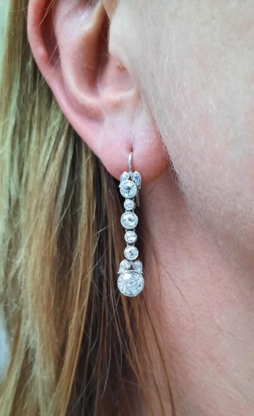 Antique Diamond Drop Earrings, 3.60 carats
