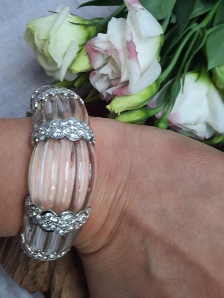 Rock Crystal and Diamond Cuff Bangle Bracelet