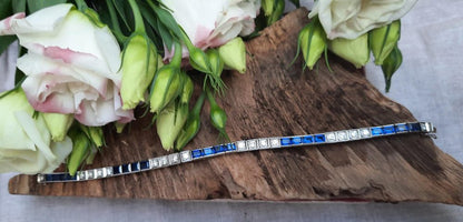 Sapphire and Diamond Line Bracelet in Platinum