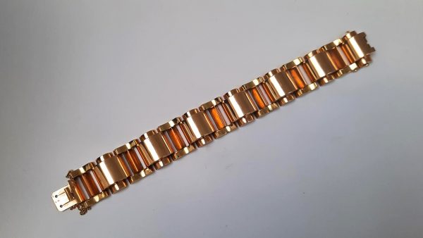 Vintage French Bi Colour Gold Tank Bracelet