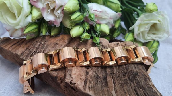 Vintage French Bi Colour Gold Tank Bracelet