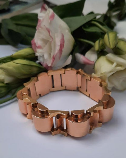 Vintage French Bi Colour Gold Tank Bracelet