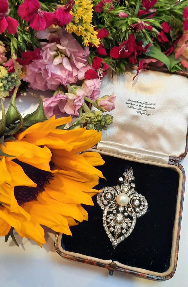 Antique Natural Pearl and Old Cut Diamond Brooch Come Pendant