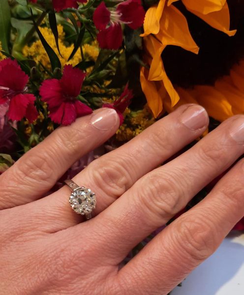 2.87ct Old Cut Diamond Solitaire Engagement Ring in Platinum