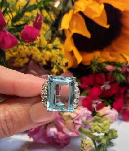 14ct Aquamarine and Diamond Dress Ring