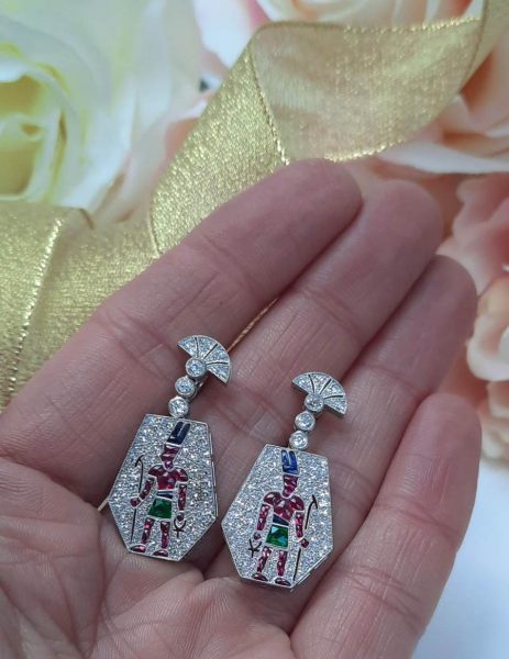 Egyptian Design Multi Gemstone Drop Earrings