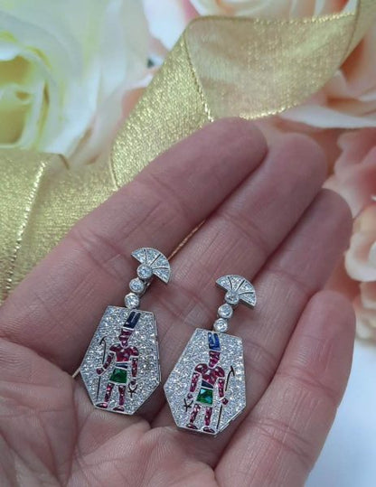 Egyptian Design Multi Gemstone Drop Earrings