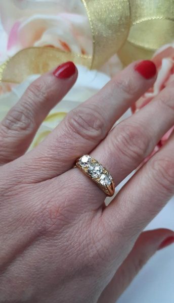 Vintage Antique Style 1.55ct Old Cut Diamond Three Stone Ring